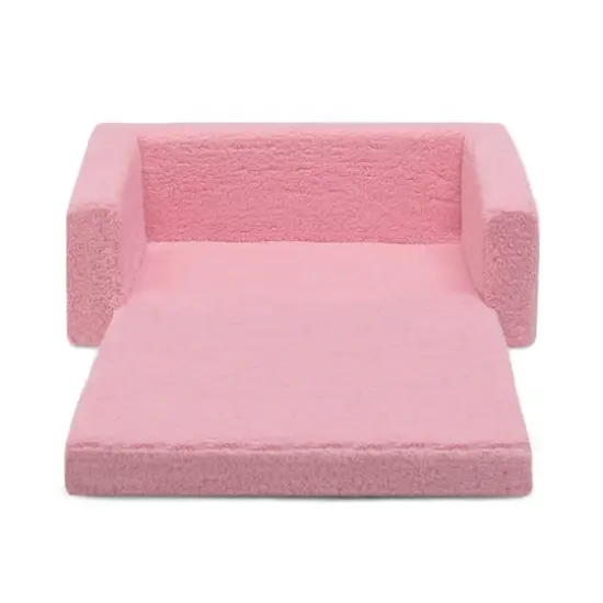 Delta Children Cozee Flip Out Sherpa 2 in 1 Convertible Sofa to Lounger for Kids Pink {5}