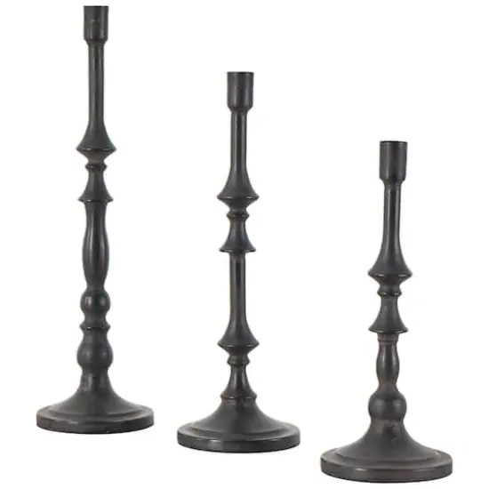 Black Metal Turned Style Candle Holder Set {5}