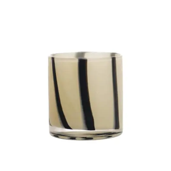Hello Honey&reg; 4" Striped Glass Votive Candle Holder Cream and Black {3}