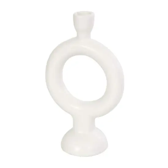 CosmoLiving by Cosmopolitan 9" Black & White Ceramic Geometric Ring Taper Candle Holder Set {4}