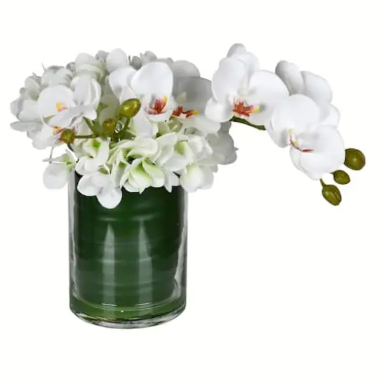 11" White Orchid Arrangement In Glass Pot {1}