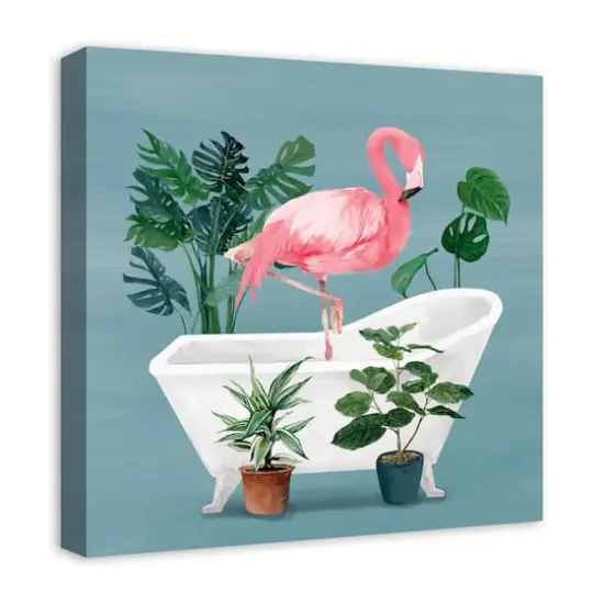 Flamingo In The Tub 20" x 20" Canvas Wall Art {3}