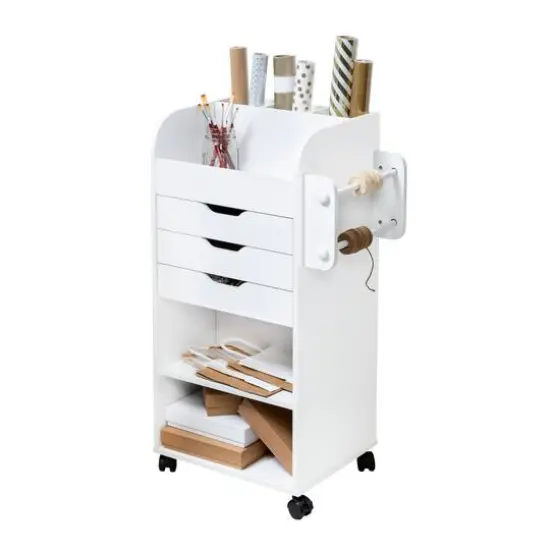 Honey Can Do 3-Drawer White Rolling Craft Cart with Drawers & Slotted Compartments {7}