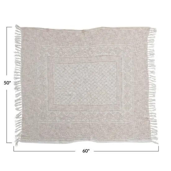 Hello Honey&reg; Ivory and Putty Orange Cotton Slub Throw Blanket with Pattern and Tassels {3}