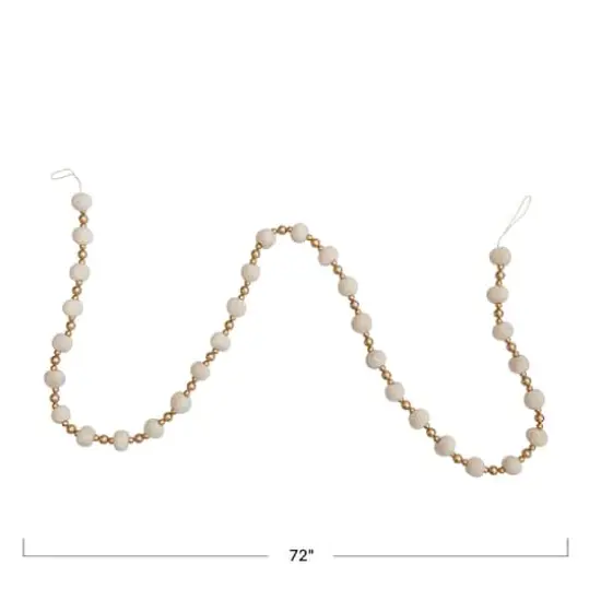 Hello Honey&reg; 6ft. Cream & Gold Handmade Wool Felt Ball & Plastic Bead Garland {5}