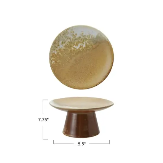 Hello Honey Stoneware Food Pedestal with Reactive Glaze, Brown {3}