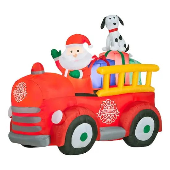 6ft. Inflatable Santa in Vintage Firetruck {1}