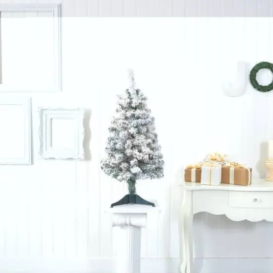 3ft. Unlit Flocked Rock Springs Spruce Artificial Christmas Tree {6}