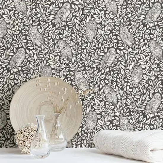 Wallpops Charcoal Sleepy Owls Peel & Stick Wallpaper {3}