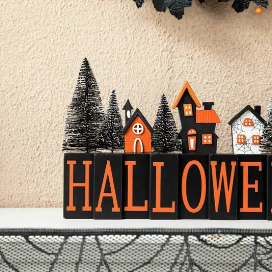 Glitzhome&reg; 14" Halloween Wood Haunted House Table Sign {6}