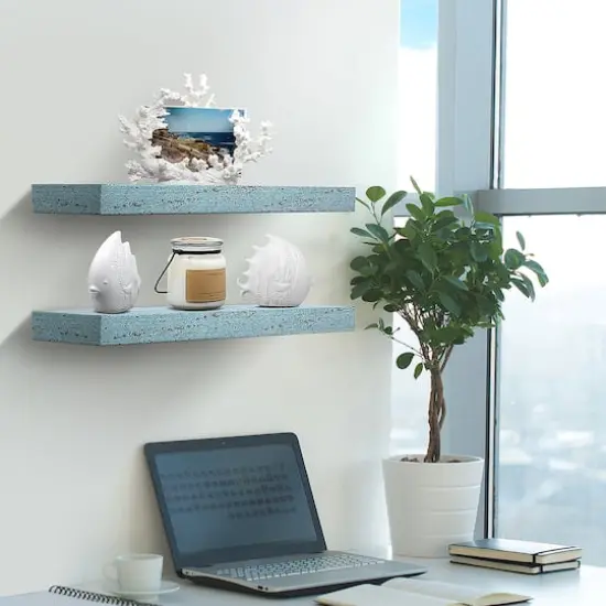 Sorbus Floating Faux Wood Shelf, 2ct. Aqua {5}