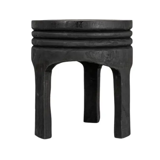 Hello Honey&reg; 15.8" Round Paulownia Wood Carved Stool Black {8}
