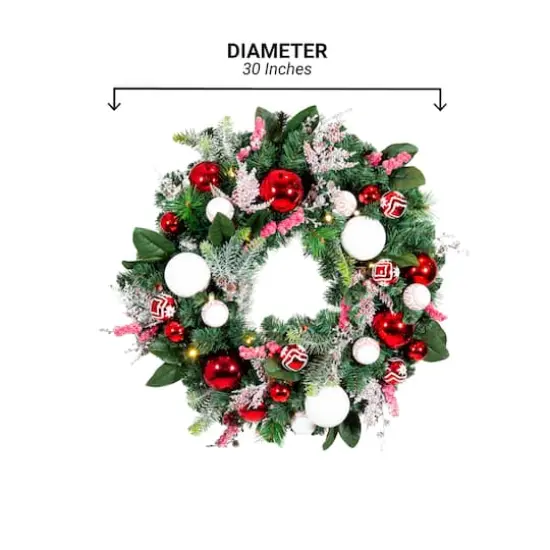 Village Lighting 30" Pre-Lit Nordic Christmas Wreath, Red & Clear LED Lights {9}
