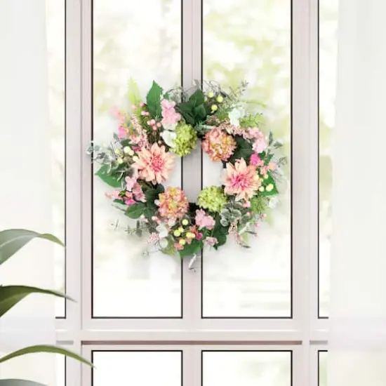 26" Artificial Hydrangea & Dahlia Floral Spring Wreath {3}