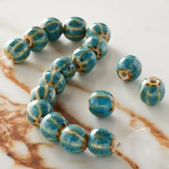 Turquoise Ceramic Round Melon Beads, 10mm by Bead Landing&trade; {3}
