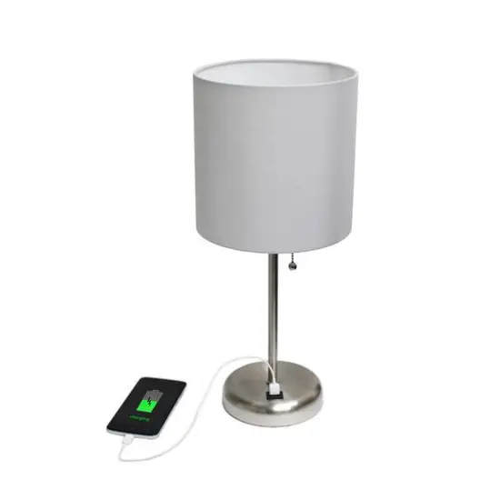 Creekwood Home 19.5" Oslo USB Port Table Lamp Brushed Steel/Gray Shade {7}