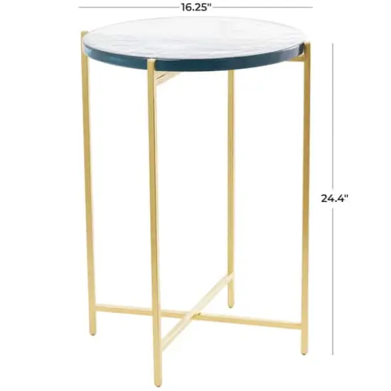 24" Metal X-Shaped Accent Table with Textured Glass Tabletop Gold {6}