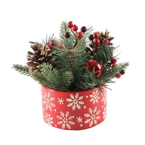 Christmas Mix In 5" Red Snowflakes Ceramic Pot {1}