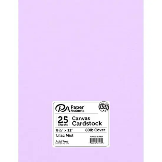 PA Paper&trade; Accents 8.5" x 11" 80lb. Canvas Cardstock Paper, 25 Sheets Lilac Mist {1}