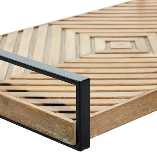 Brown Ribbed Wood Farmhouse Tray Set {5}