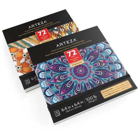 Arteza&reg; 6.4" x 6.4" Mandala & Floral Coloring Book Set {3}