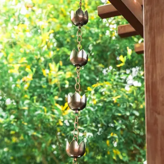 Glitzhome&reg; 8.5ft. Faux Copper Lotus Shaped Rain Chain {3}