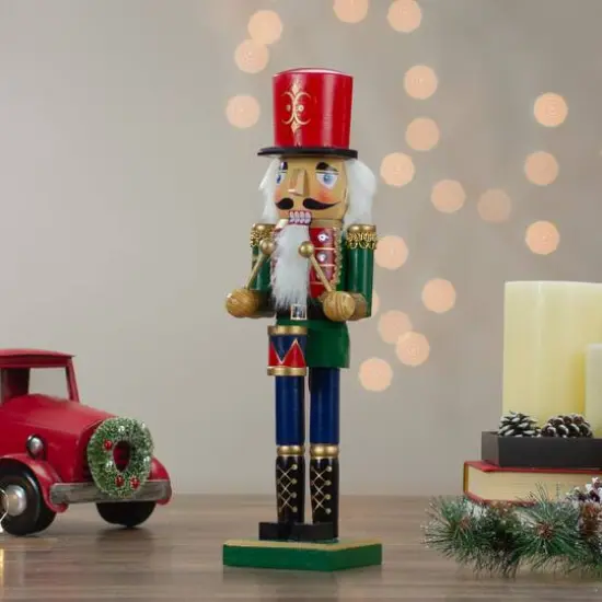 14" Wooden Christmas Nutcracker Drummer {7}