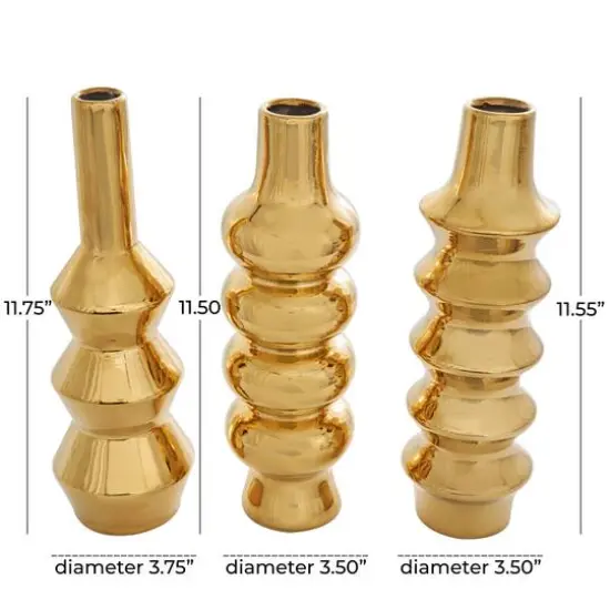Gold Ceramic Abstract Bubble Ribbed Vase Set {9}
