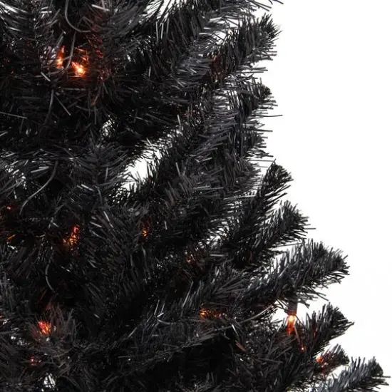 3ft. Pre-Lit Black Noble Spruce Artificial Halloween Tree, Orange Lights {4}