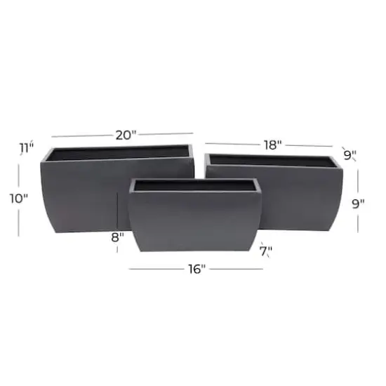 Grey Modern Planter, Set of 3" 20", 18", 16" {9}