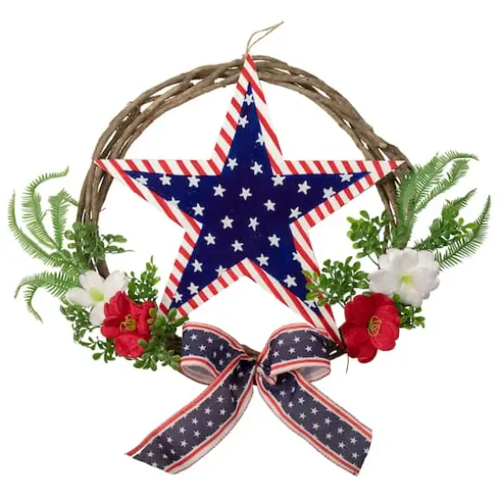 24" Americana Star & Mixed Floral Patriotic Wreath {1}