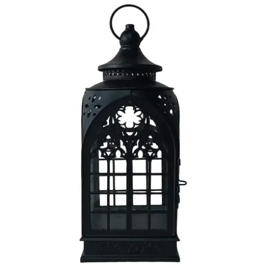 12.25" Black Cathedral Metal & Glass Lantern by Ashland&reg; {1}