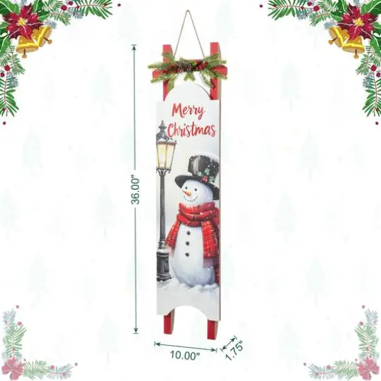 Glitzhome&reg; 36" Wooden Christmas Snowman Sleigh Porch Sign {9}
