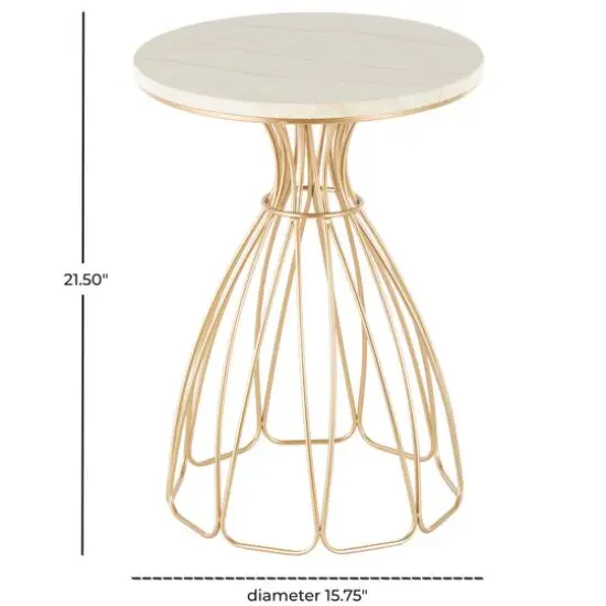 21.5" Gold Metal Flower Inspired Accent Table with Cream Marble Tabletop {9}