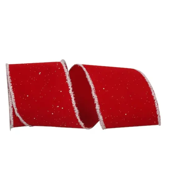 JAM Paper 4" x 10yd. Red Speckled Wired Feathered Edge Velvet Ribbon {1}
