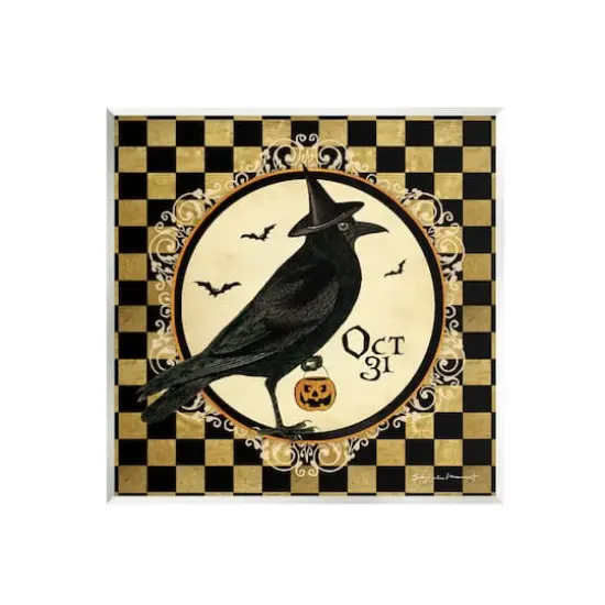 Stupell Industries Oct 31 Checkered Halloween Crow Wall Plaque Art {1}