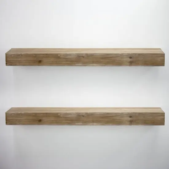 Walnut Brown Large Rustic Wood Floating Wall Shelf {7}
