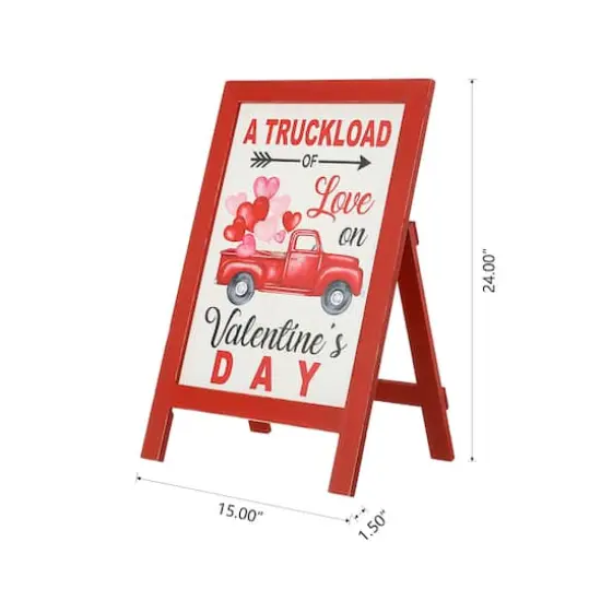 Glitzhome&reg; 24" Wooden Valentine's Truck Standing Porch Sign {9}