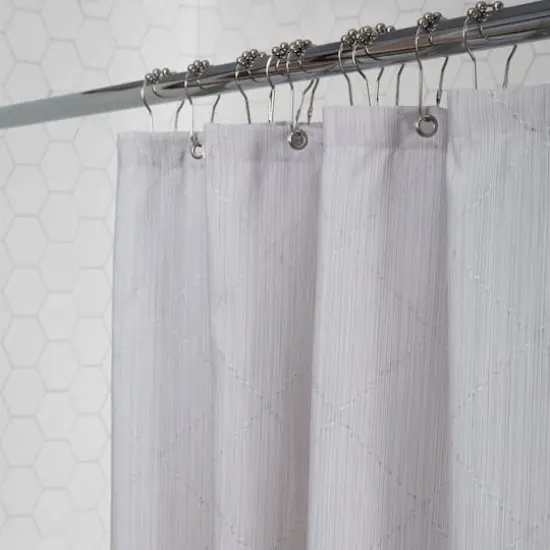 Elle D&eacute;cor Gray Jacquard Weave Diamond Design Shower Curtain {5}