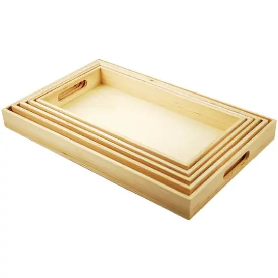 Multicraft Paintable Wooden Trays with Handles, 5ct. {1}