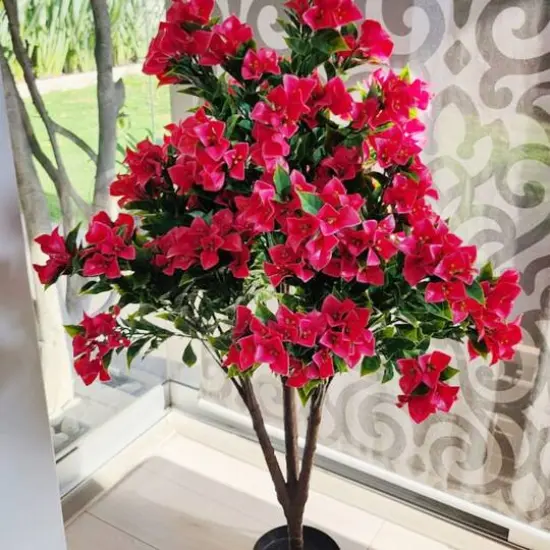 GreenSmart Dekor 4ft. Artificial Bougainvillea Plant in Black Pot  {7}