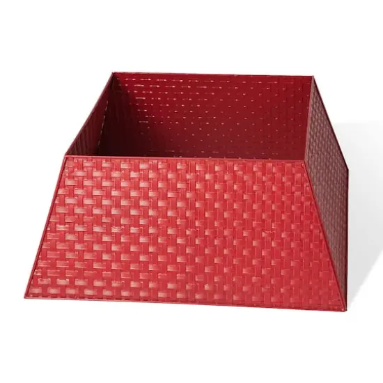 Glitzhome&reg; 25.75" Red Trapezoid Metal Weave Tree Collar {1}