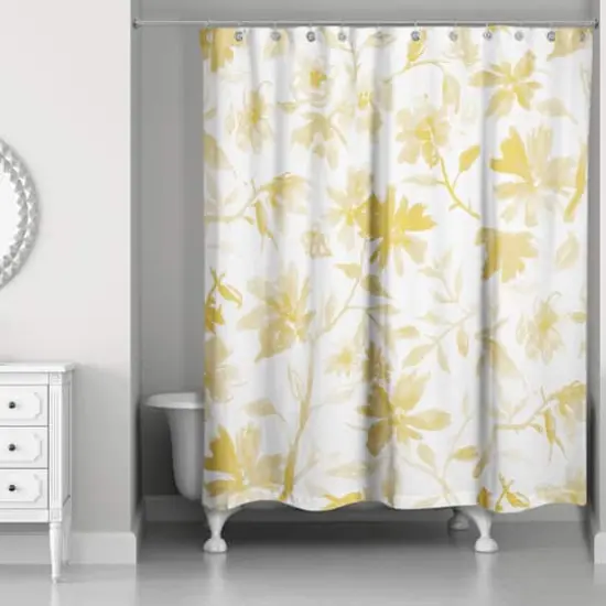 Floral Pattern Shower Curtain Yellow {3}