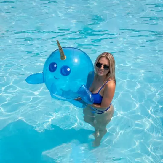Swim Central 29" Inflatable Blue Narwhal Beach Ball with Tusk {3}
