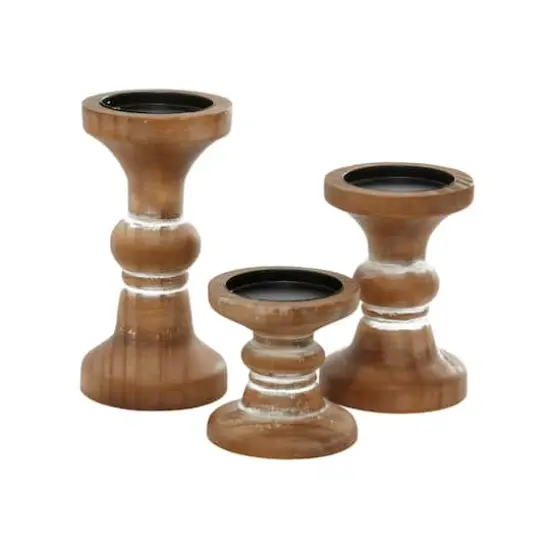 Brown Wood Farmhouse Candle Holder Set {4}