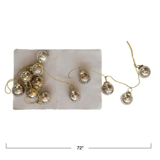 Hello Honey® 6ft. Antique Gold Etched Mercury Glass Ball Ornament Garland with Snowflakes {5}