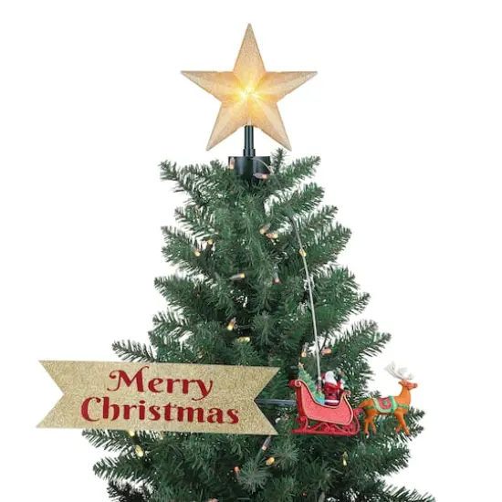 90th Anniversary Collection Animated Santa's Sleigh Tree Topper with Banner {1}