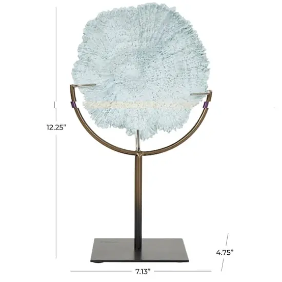 12" Light Blue Polystone Coral Textured Sculpture with Bronze Stand {4}
