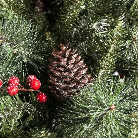 6ft. Pre-Lit Frosted Pinecones & Red Berries Artificial Christmas Porch Tree, Warm White LED Lights {7}