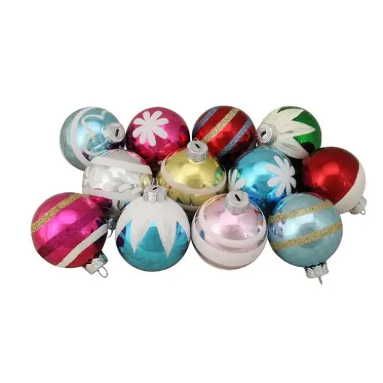 12ct. 2.5" Frosted & Glittered Multicolor Glass Ball Ornaments {5}
